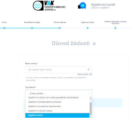 Vyjadřovací portál Vak - Vodovody a kanalizace Jesenicka, a. s.